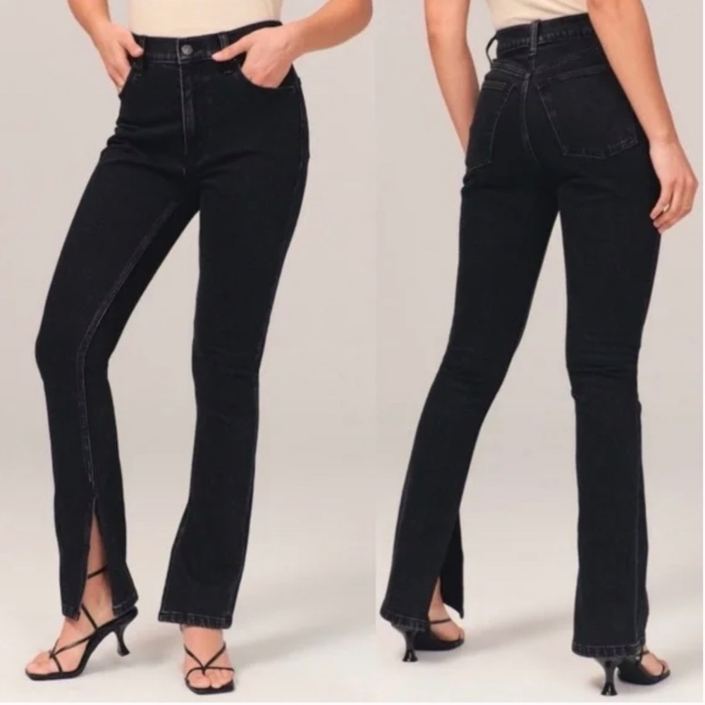 Abercrombie & Fitch High Rise Vent Hem Skinny Washed Black Jeans Size 14 Short